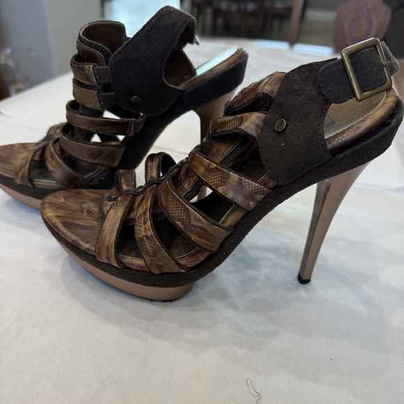 Brown Strappy High Heel Sandals - Picture 1 of 2